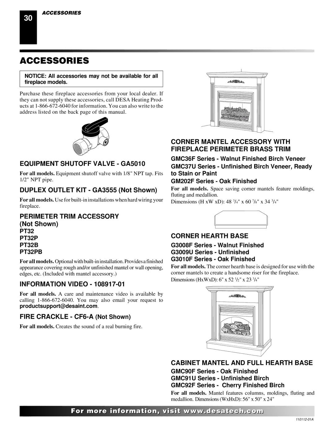 Desa VTGF33NRA installation manual Accessories 