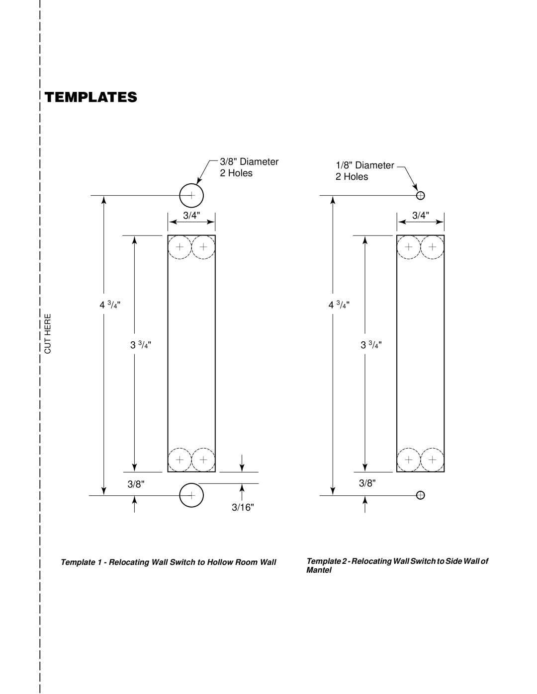 Desa VTGF33NRA installation manual Templates, Diameter Holes 