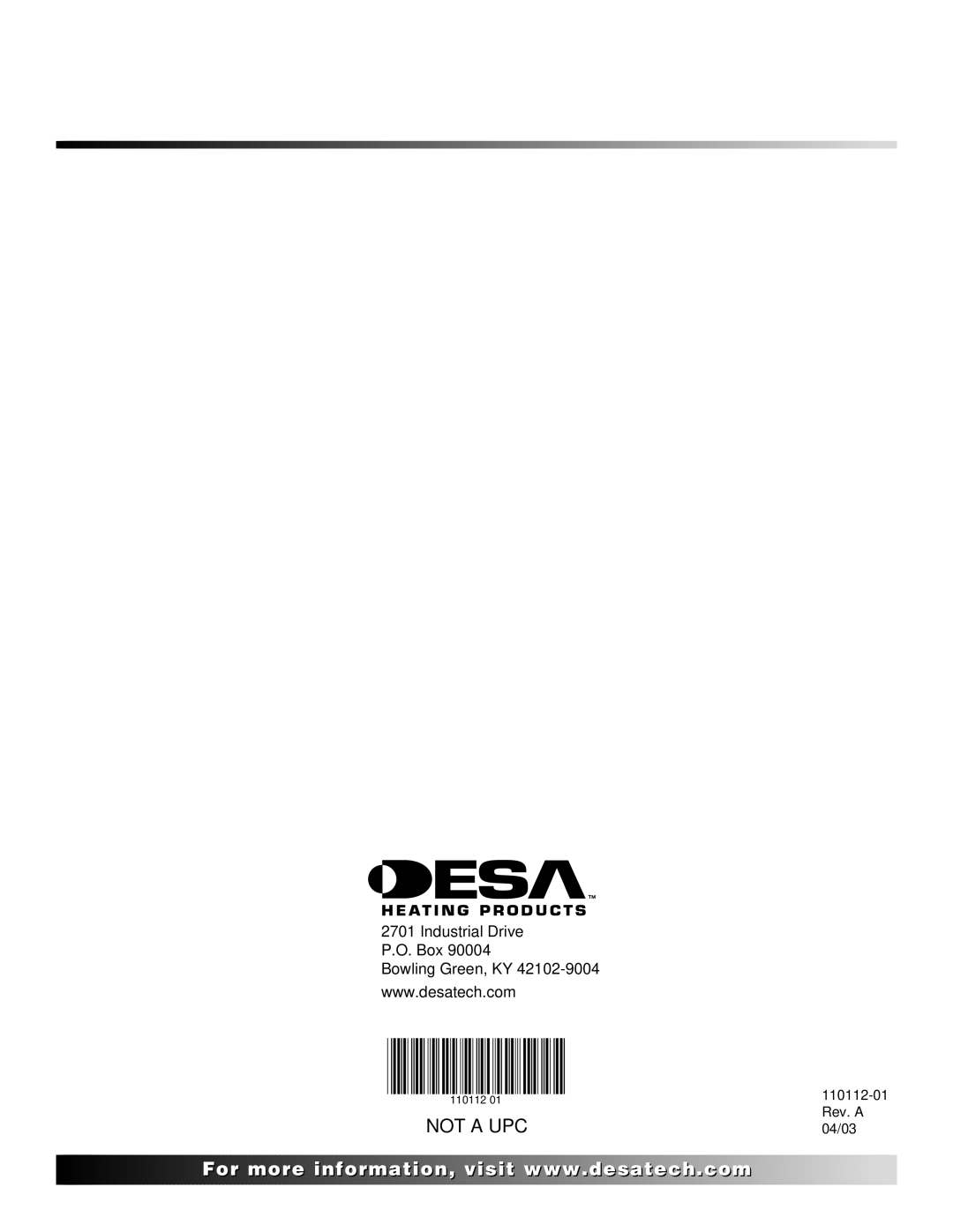 Desa VTGF33NRA installation manual Not a UPC 