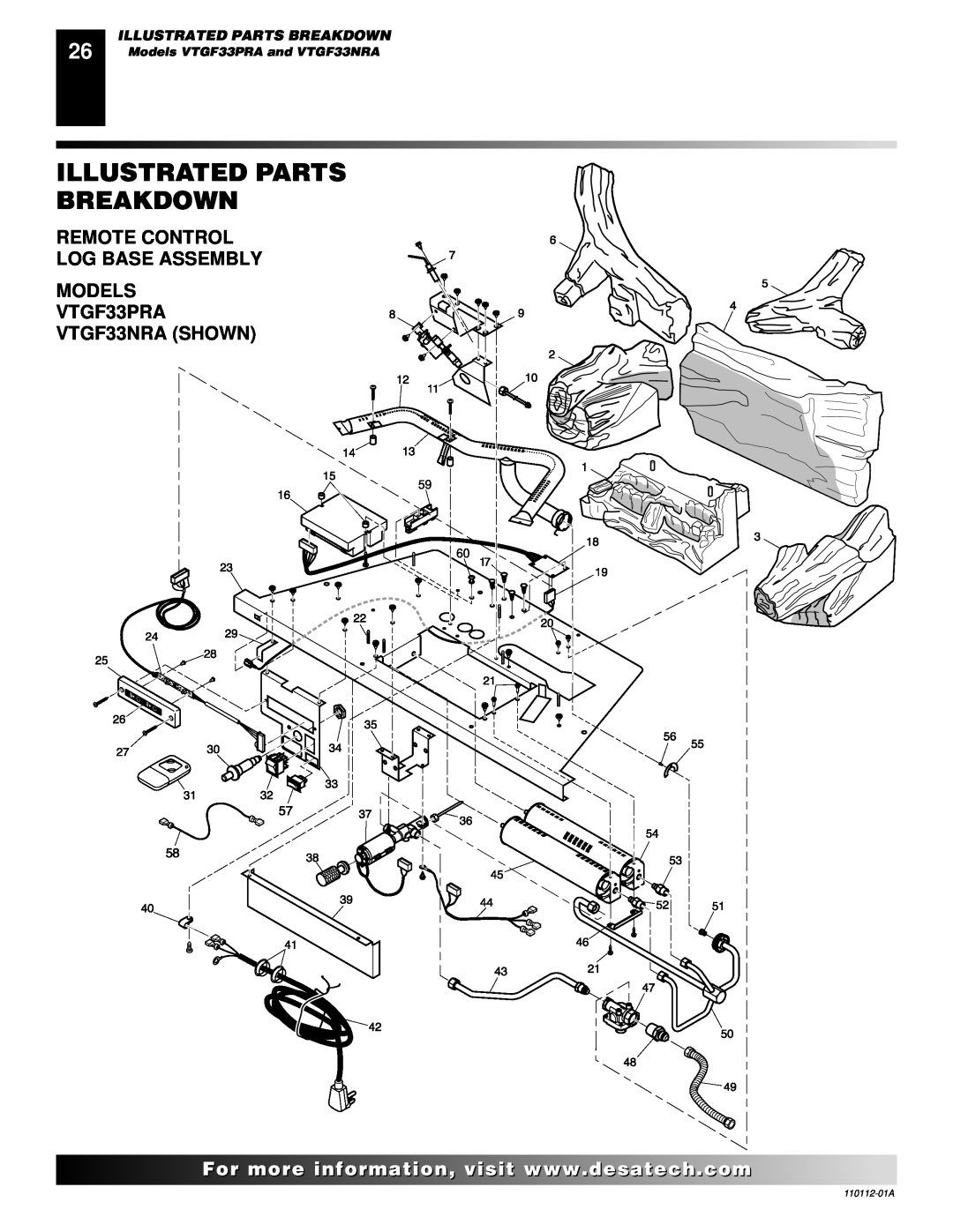 Desa Illustrated Parts Breakdown, REMOTE CONTROL LOG BASE ASSEMBLY MODELS VTGF33PRA VTGF33NRA SHOWN, For..com 