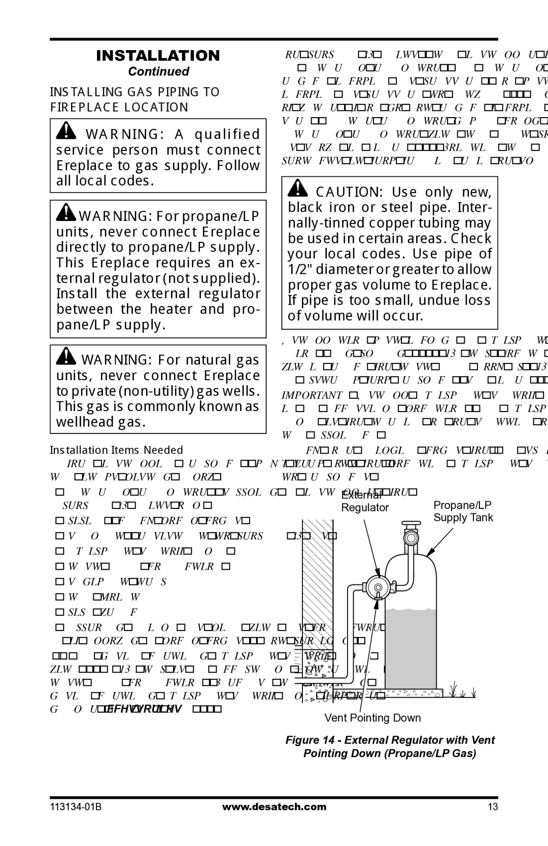 Desa VTGF33NRB, VTGF33PRB installation manual Installing GAS Piping to Fireplace Location, Installation Items Needed 