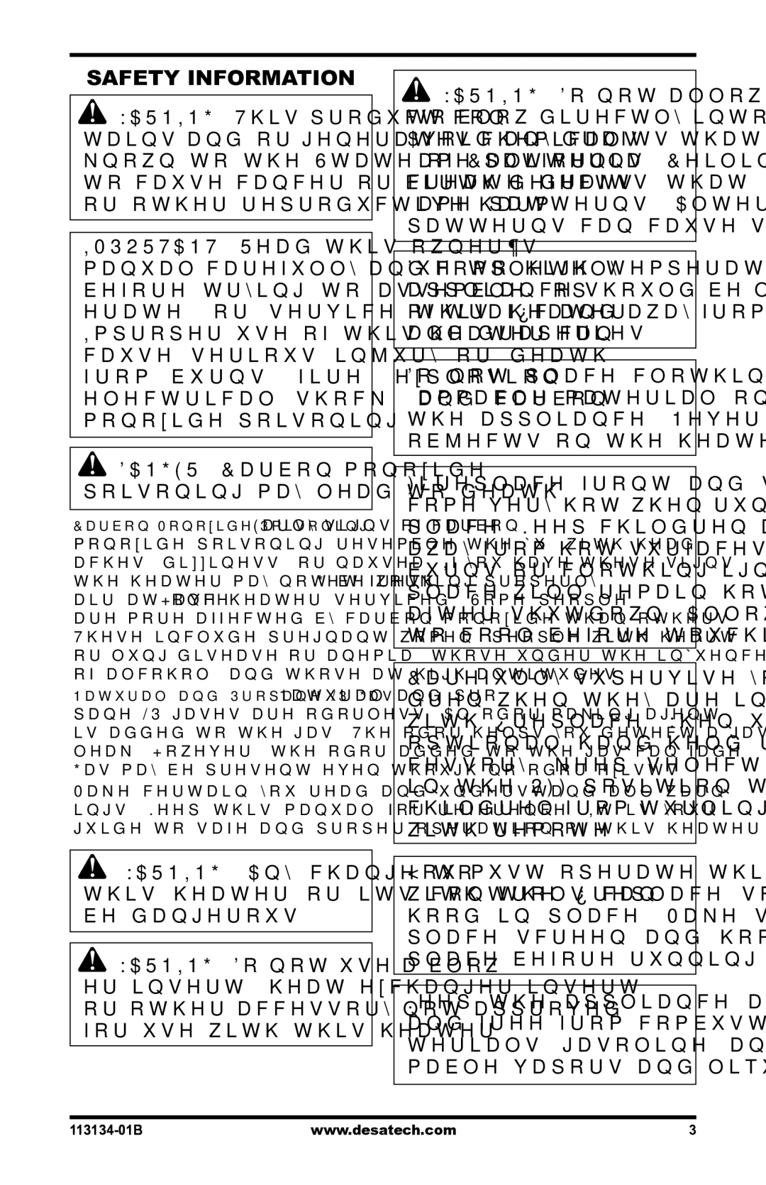 Desa VTGF33NRB, VTGF33PRB installation manual Safety Information 