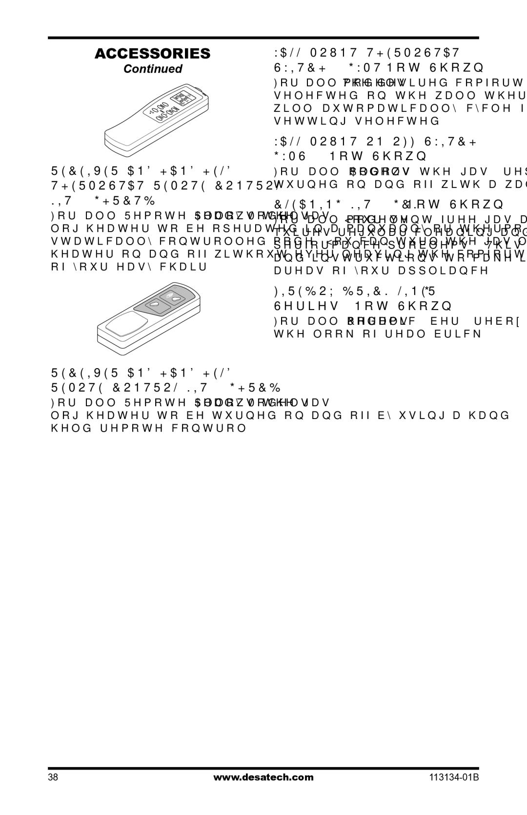 Desa VTGF33PRB, VTGF33NRB Receiver and HAND-HELD Thermostat Remote Control KIT Ghrctb, Firebox Brick Liner G8005 