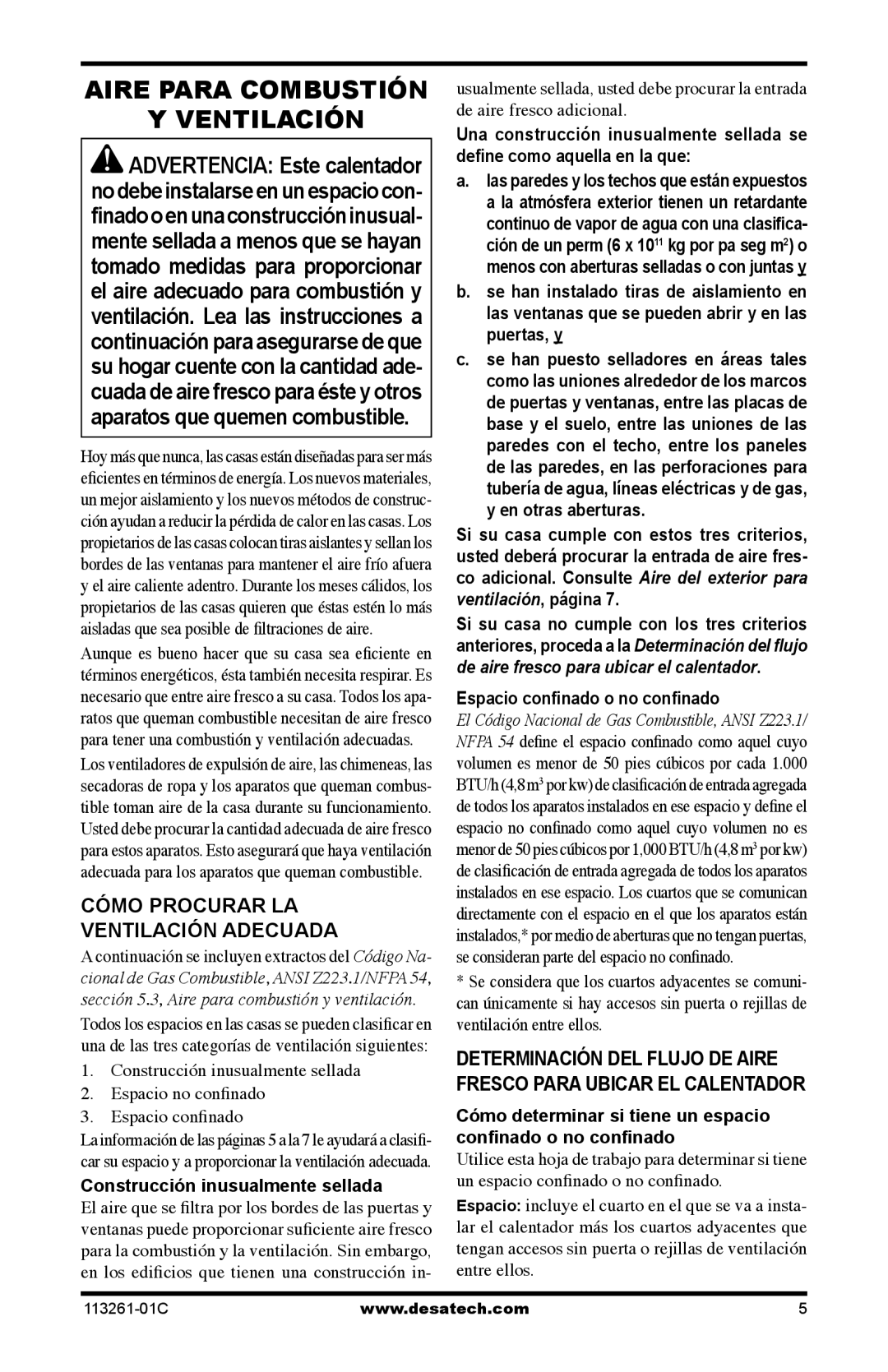 Desa VTN25R Aire Para Combustión Ventilación, Cómo Procurar LA Ventilación Adecuada, Construcción inusualmente sellada 