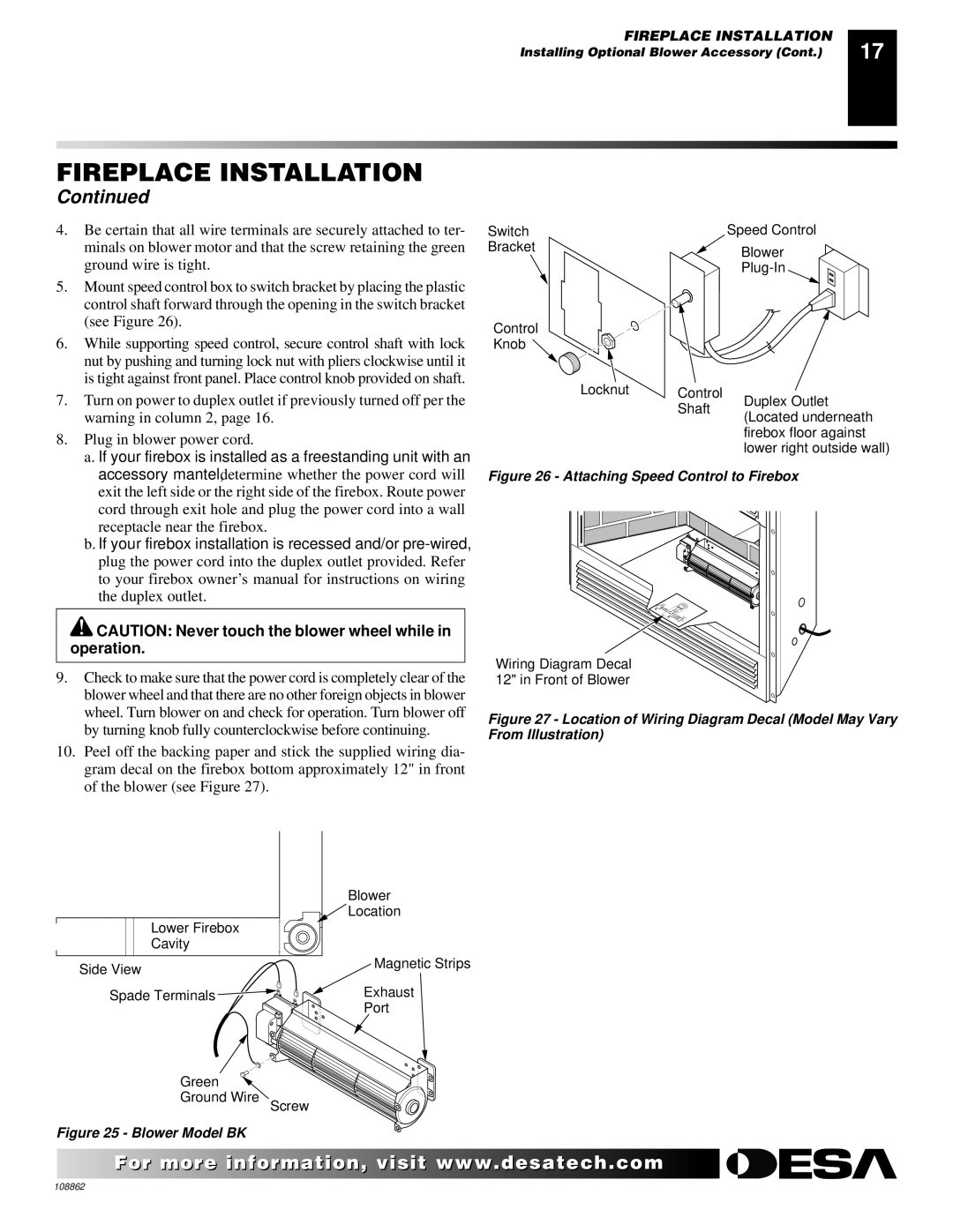 Desa (V)V36EN installation manual Attaching Speed Control to Firebox 