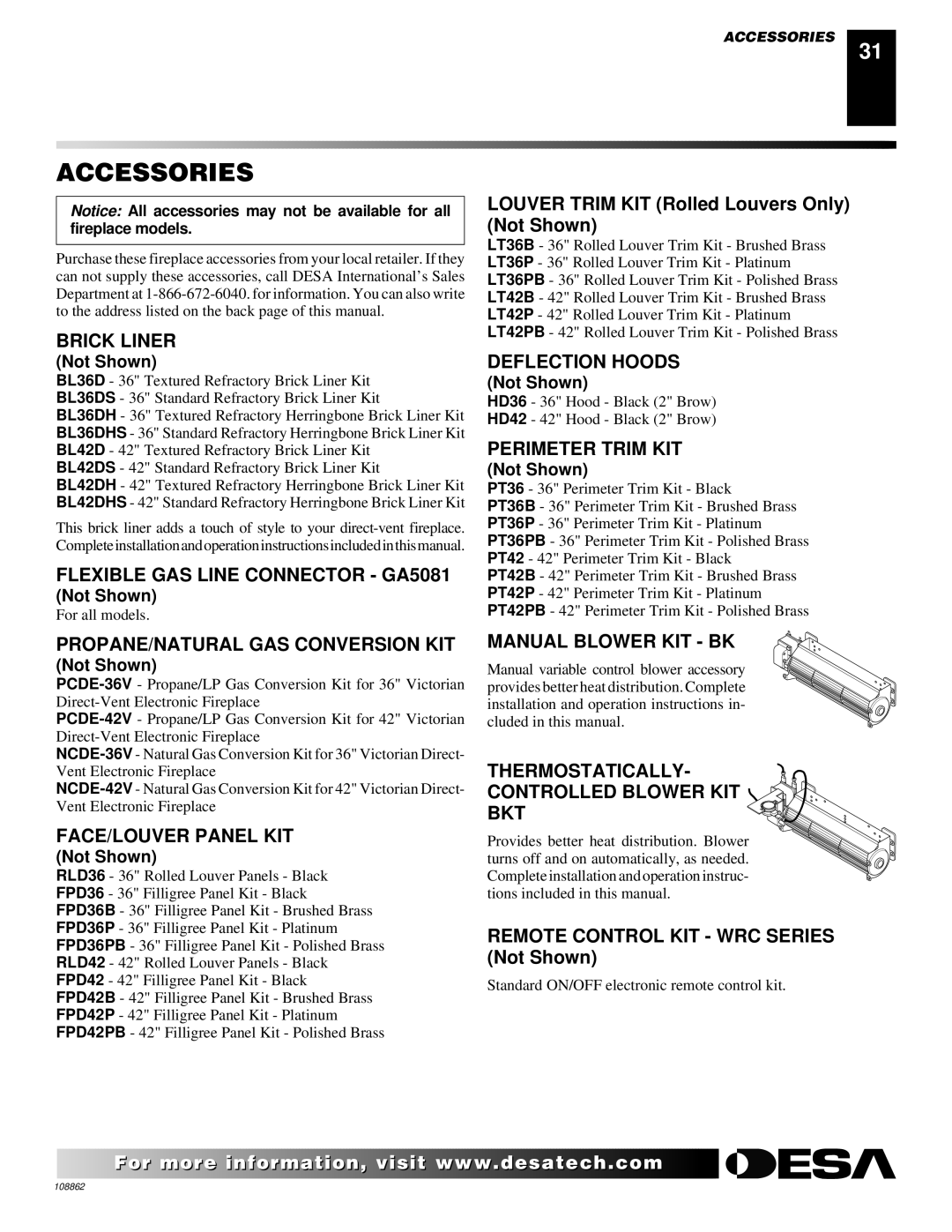 Desa (V)V36EN installation manual Accessories 