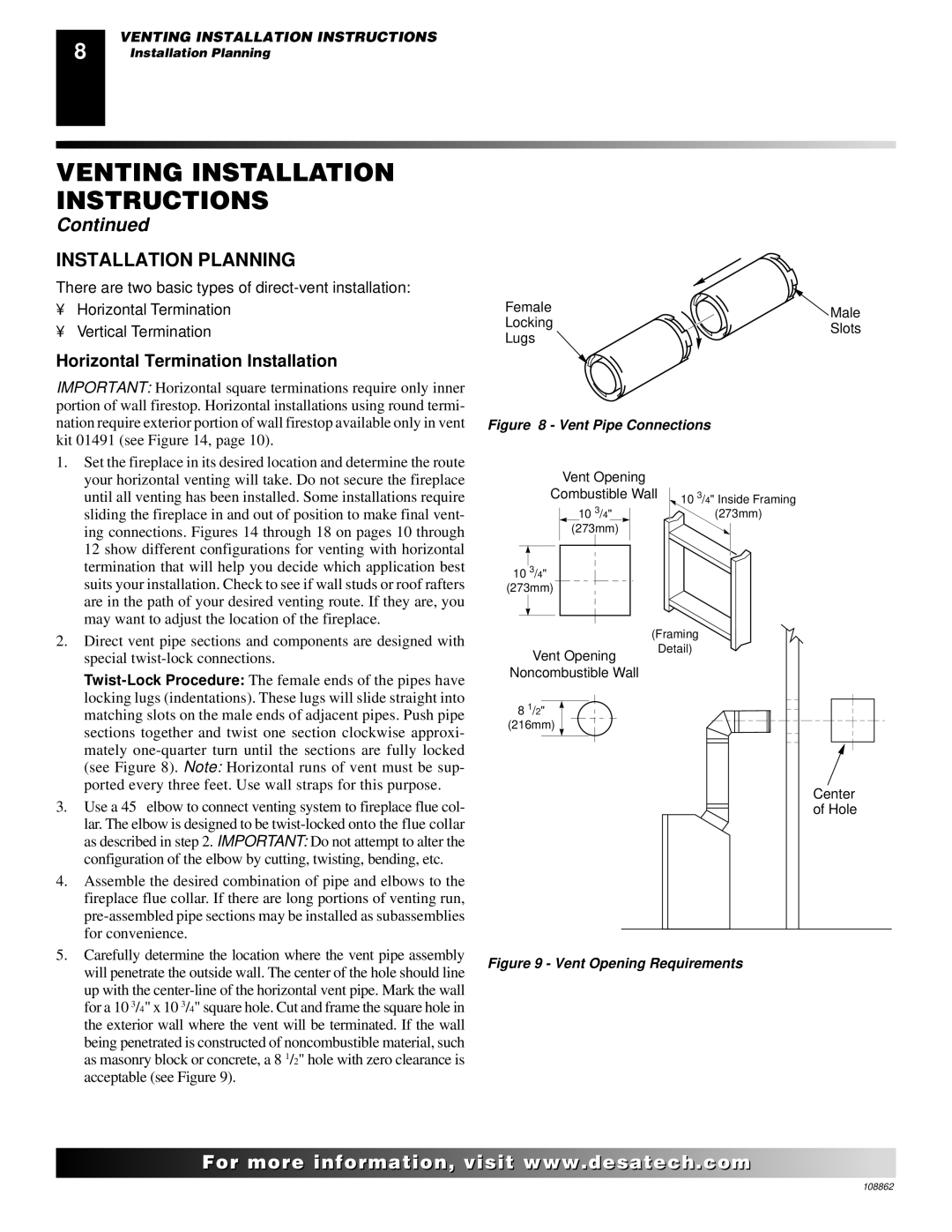 Desa (V)V36EN installation manual Installation Planning, Horizontal Termination Installation 