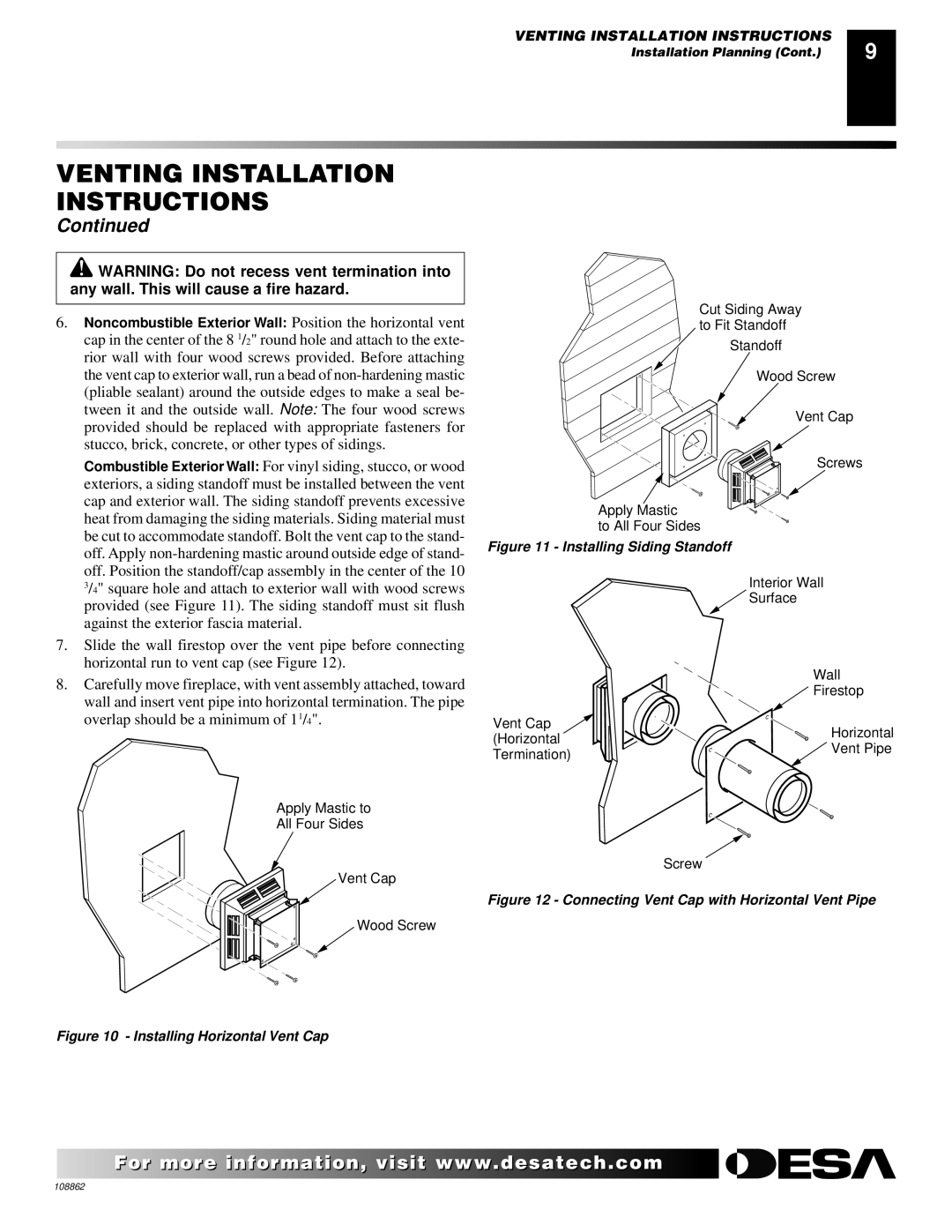 Desa (V)V36EN installation manual Installing Horizontal Vent Cap 