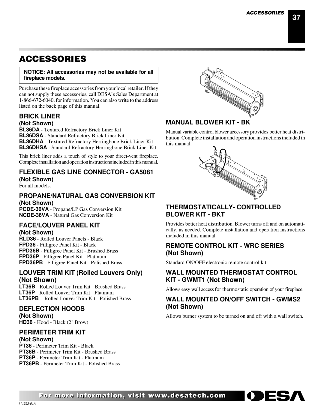 Desa (V)V36EPA(1), (V)V36ENA(1) installation manual Accessories 