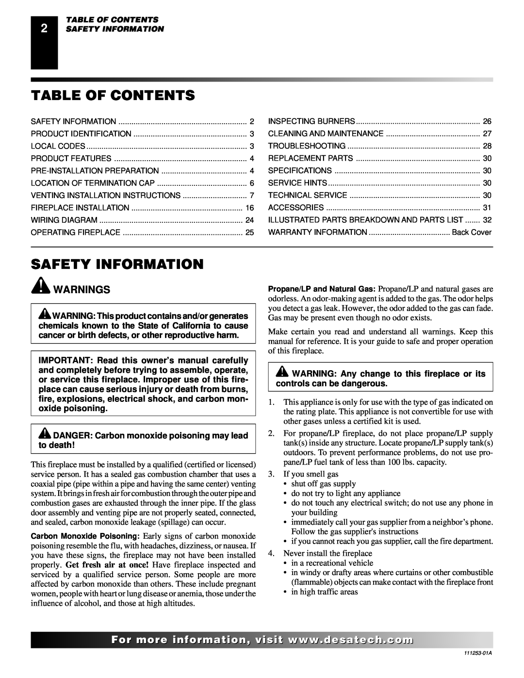 Desa (V)V36ENA(1), (V)V36EPA(1) installation manual Table Of Contents, Safety Information, Warnings 