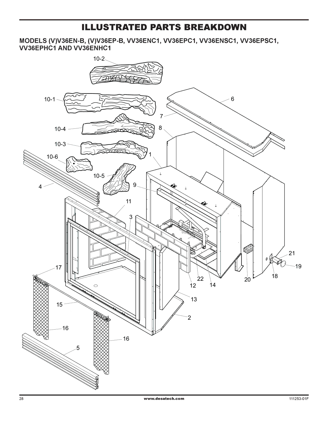 Desa VV36ENC1 SERIES, VV36EPC1 SERIES, (V)V36EN-B, (V)V36EP-B installation manual Illustrated Parts Breakdown 