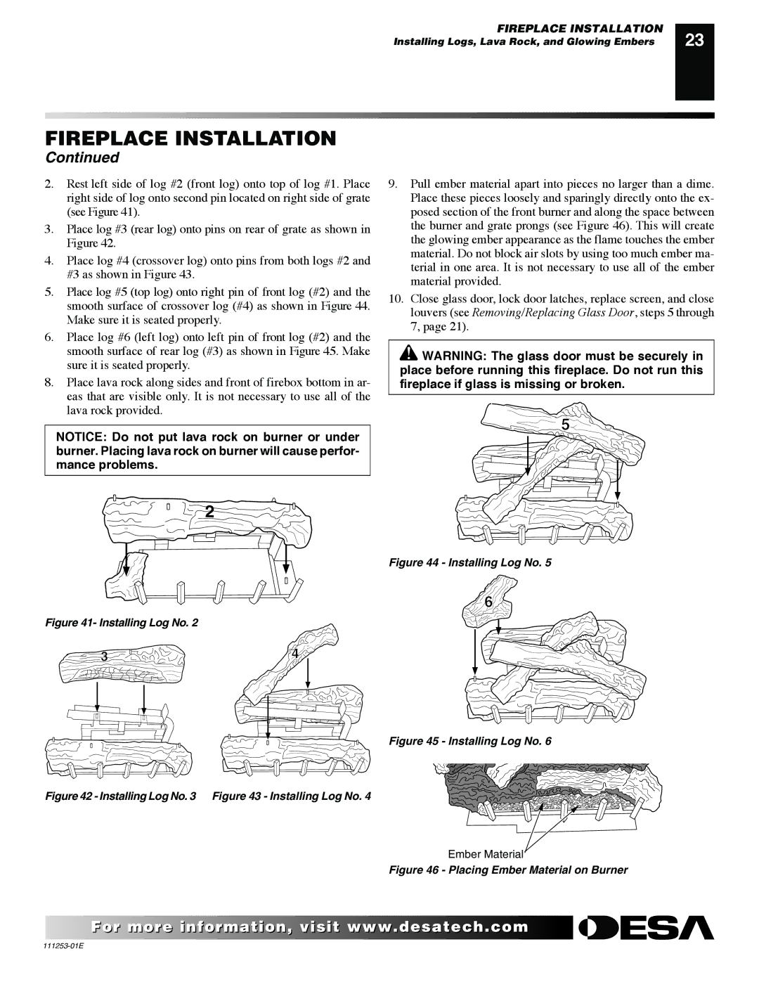 Desa VV36EPC1 installation manual Installing Log No Installing Log No 