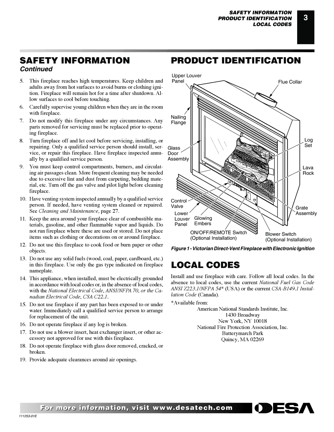 Desa VV36EPC1 installation manual Product Identification, Local Codes 