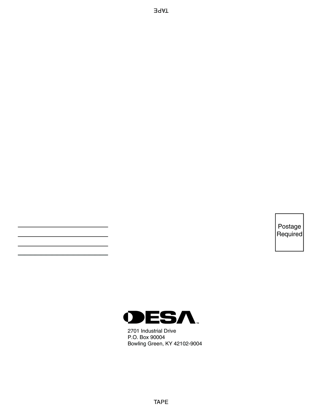 Desa VV36EPC1 installation manual Postage Required 