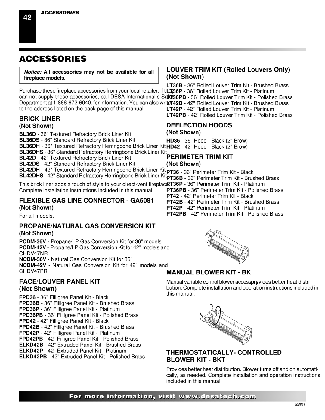 Desa (V)V36N, CHDV47NR, CHDV47PR installation manual Accessories 