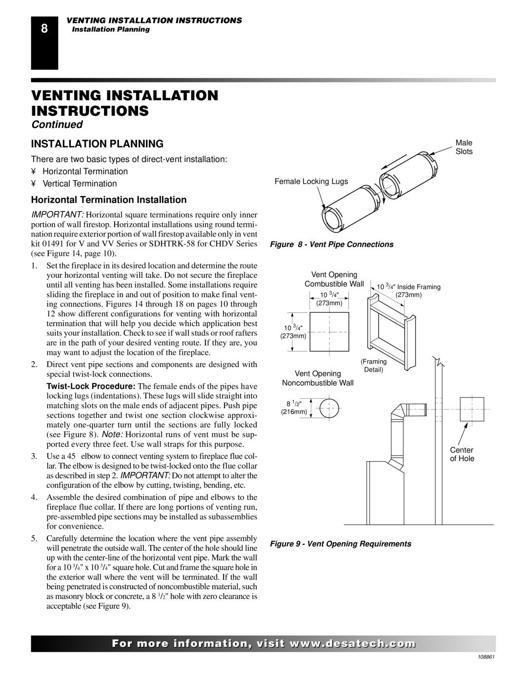 Desa CHDV47PR, (V)V36N, CHDV47NR installation manual Installation Planning, Horizontal Termination Installation 