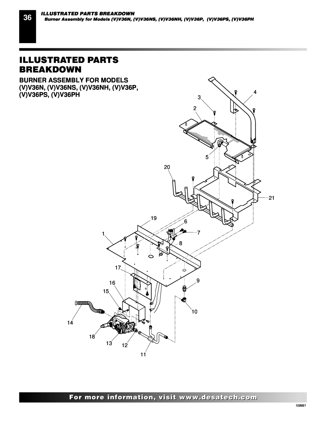 Desa (V)V36N, CHDV47NR, CHDV47PR installation manual Illustrated Parts Breakdown, 108861 