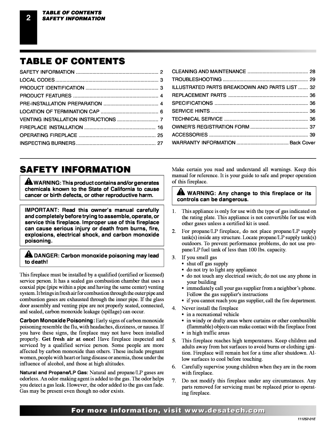 Desa (V)V36N-B SERIES, VV36NC1 SERIES, CHDV36NR-C, (V)V36P-B SERIES, VV36PC1 SERIES Table Of Contents, Safety Information 