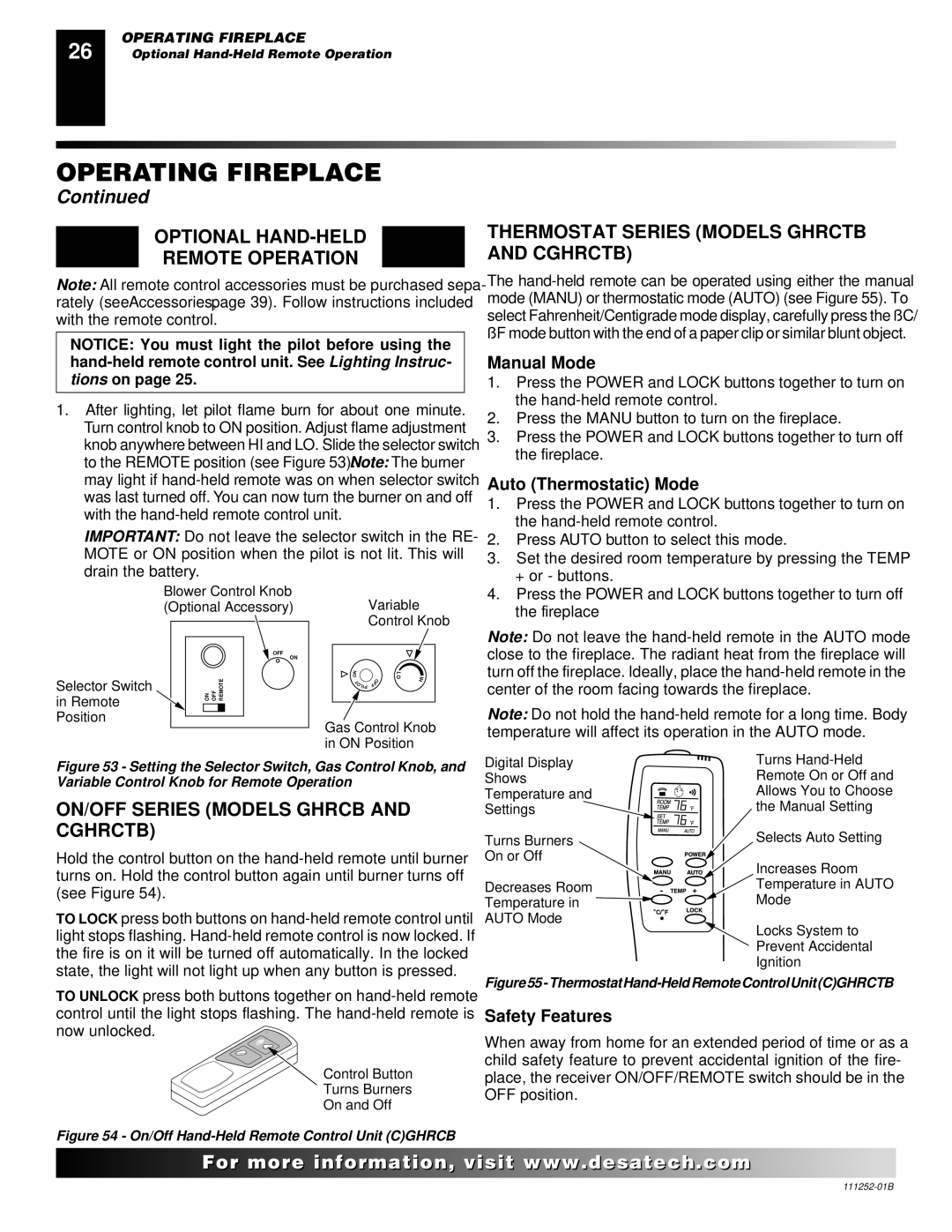 Desa (V)V36PA(1) installation manual Optional HAND-HELD, Remote Operation Cghrctb, ON/OFF Series Models Ghrcb and Cghrctb 