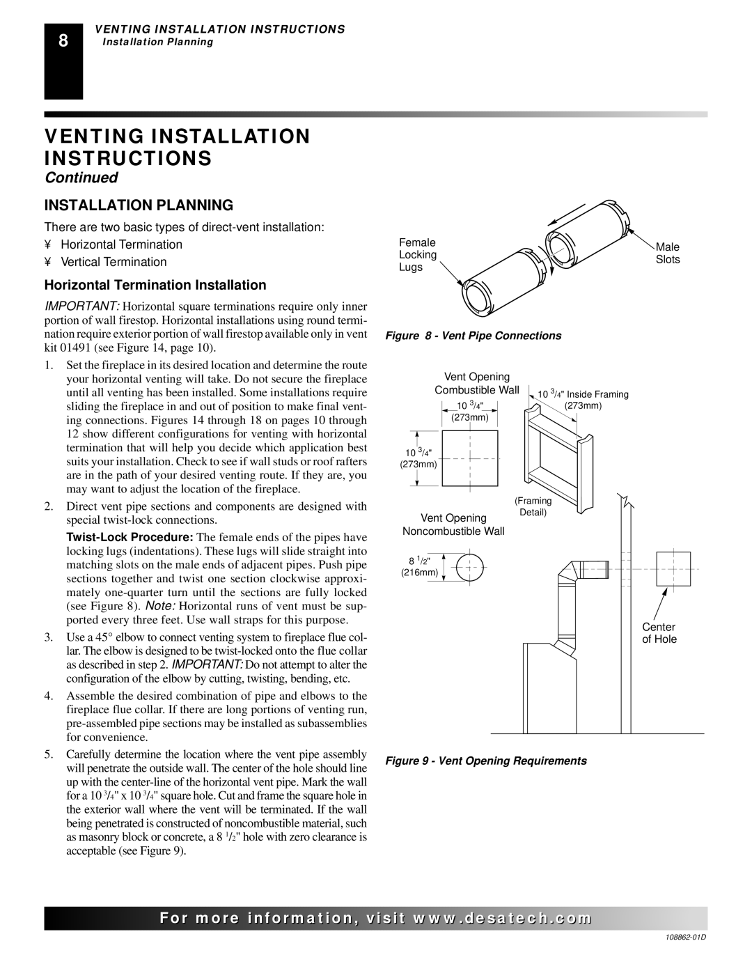 Desa (V)V42EP, (V)V42EN, (V)V36EP installation manual Installation Planning, Horizontal Termination Installation 