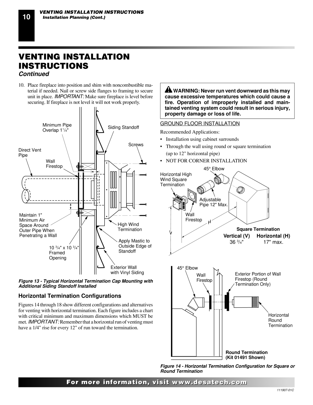 Desa (V)V42ENA(1) Series, (V)V42EPA(1) Series Horizontal Termination Configurations, Ground Floor Installation 