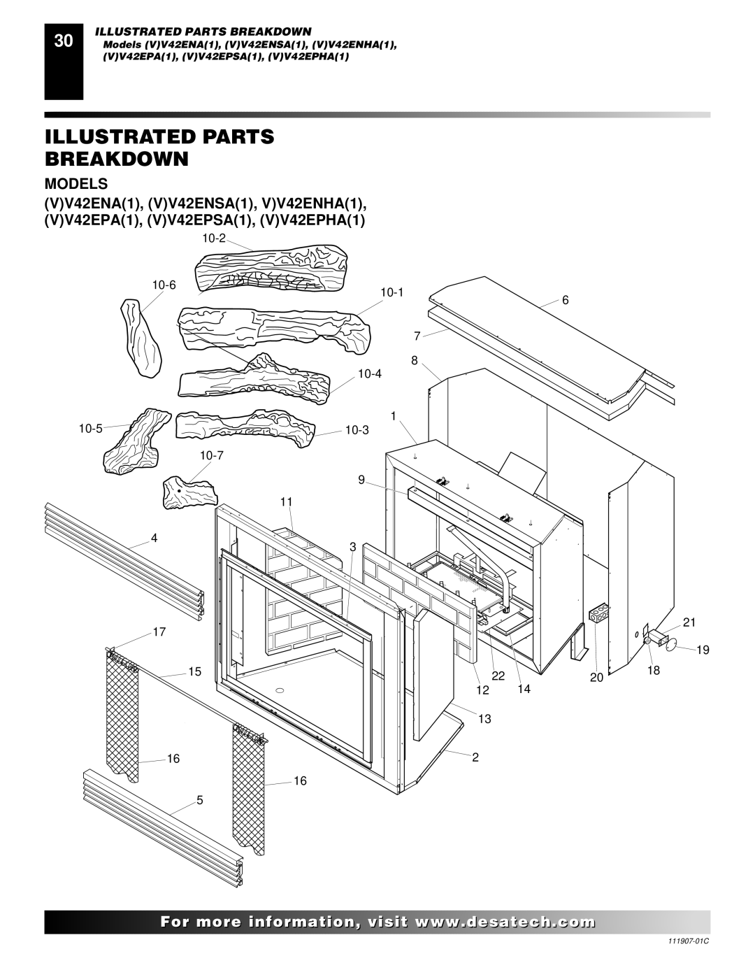 Desa (V)V42ENA(1) Series, (V)V42EPA(1) Series installation manual Illustrated Parts Breakdown, Models 