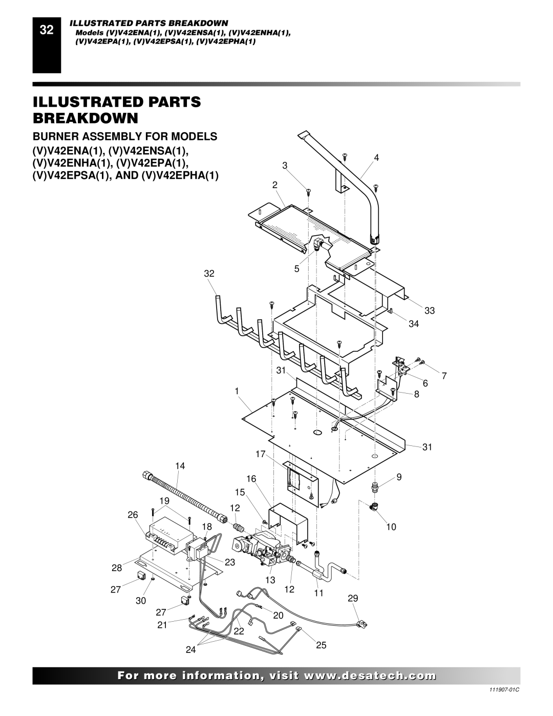 Desa (V)V42ENA(1) Series, (V)V42EPA(1) Series installation manual Burner Assembly for Models VV42ENA1, VV42ENSA1 