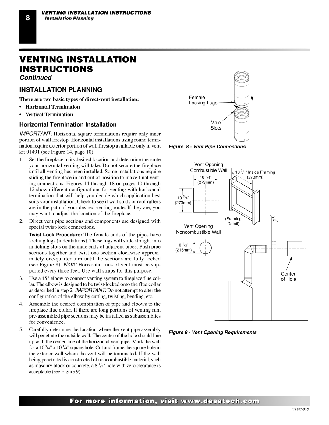 Desa (V)V42ENA(1) Series, (V)V42EPA(1) Series Installation Planning, Horizontal Termination Installation 