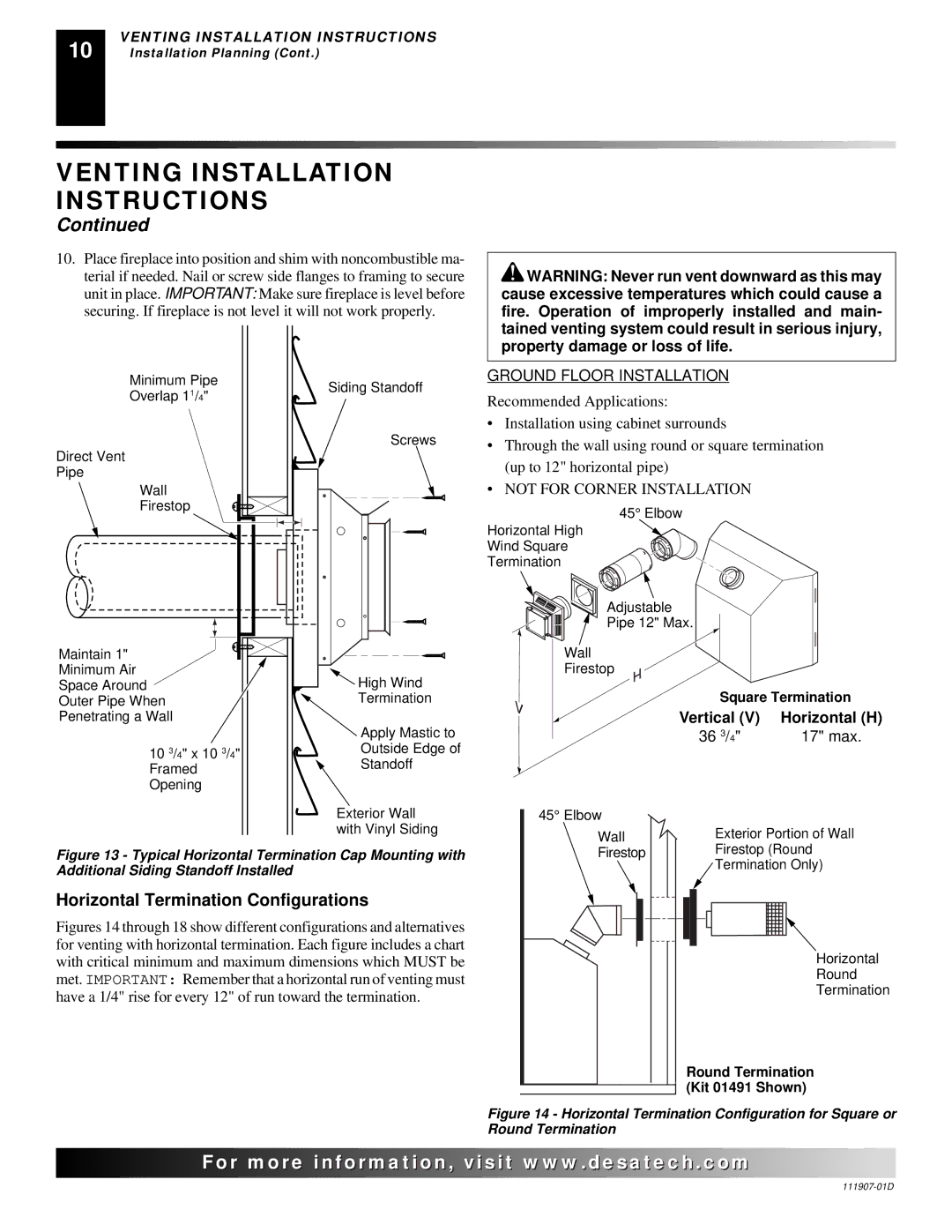 Desa V42EN-A, VV42ENB(1), VV42EPB(1), V42EP-A Horizontal Termination Configurations, Ground Floor Installation 