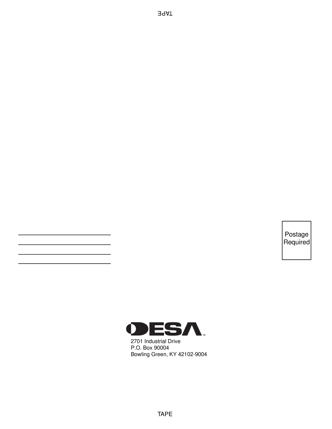 Desa VV42ENB(1), VV42EPB(1), V42EN-A, V42EP-A installation manual Postage Required 