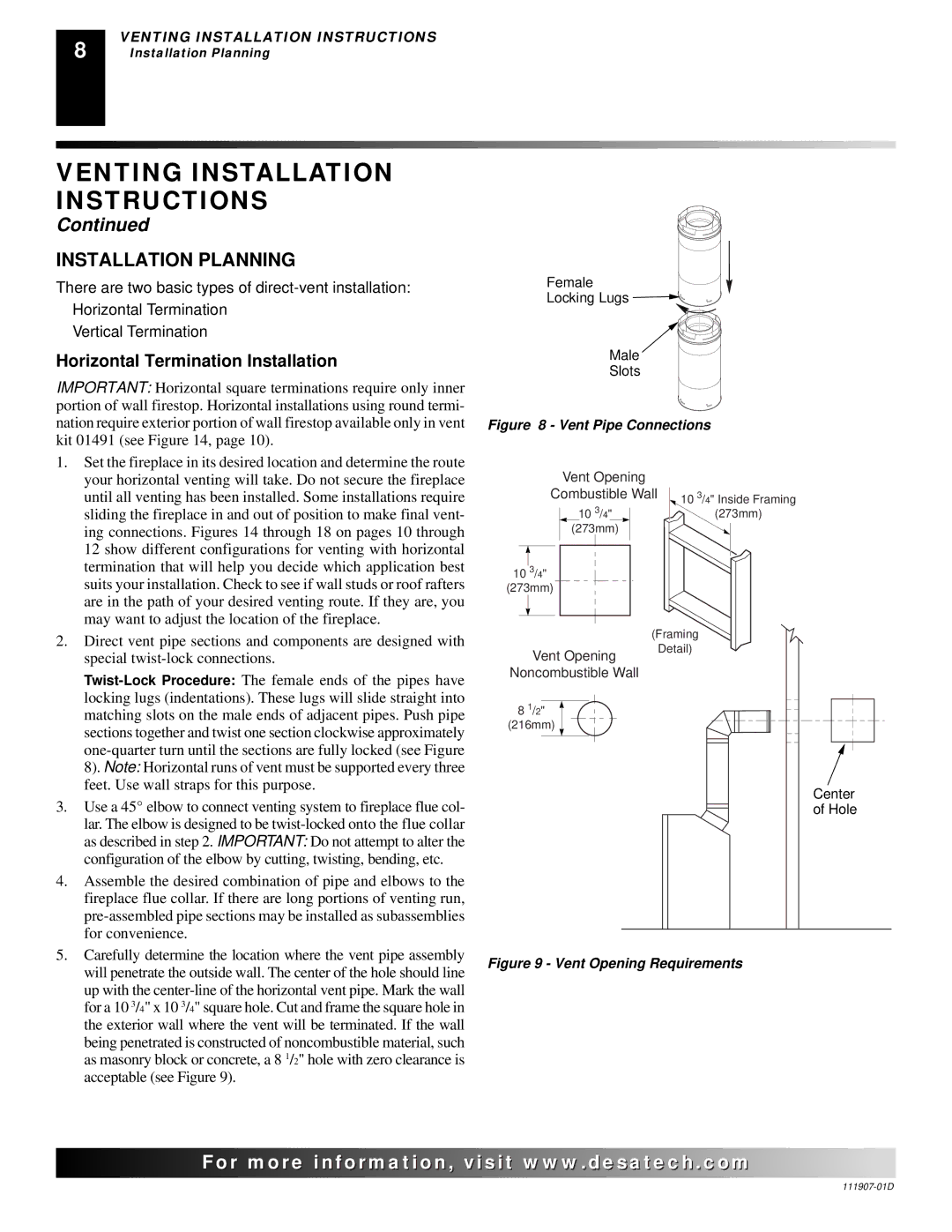 Desa VV42ENB(1), VV42EPB(1), V42EN-A, V42EP-A installation manual Installation Planning, Horizontal Termination Installation 