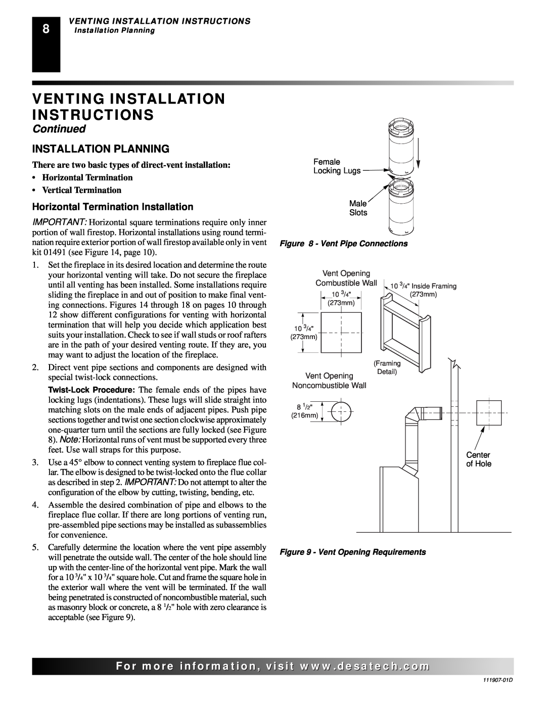 Desa VV42ENB(1), VV42EPB(1), V42EN-A, V42EP-A Venting Installation Instructions, Continued, Installation Planning, For..com 