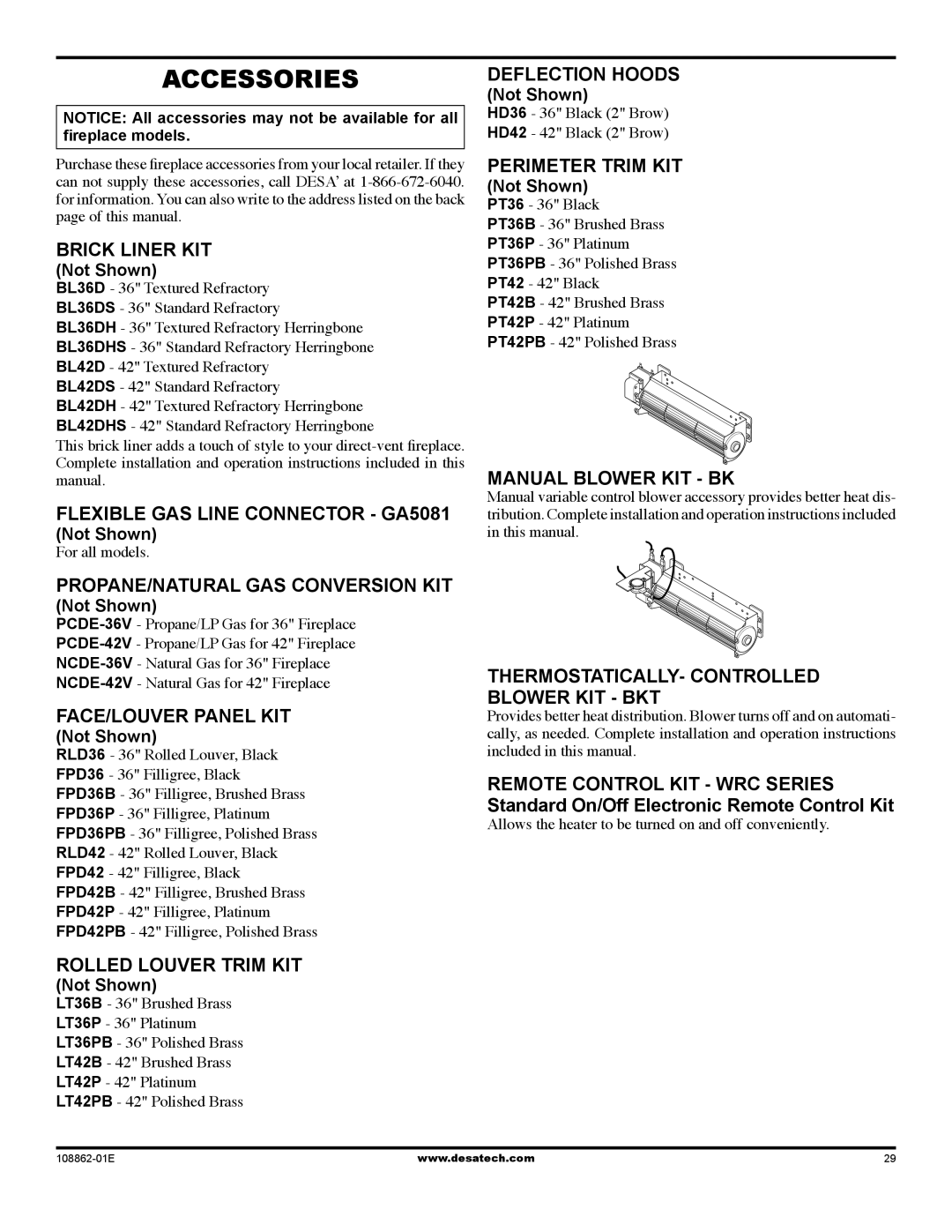 Desa (v)V42EP SERIES installation manual Accessories 