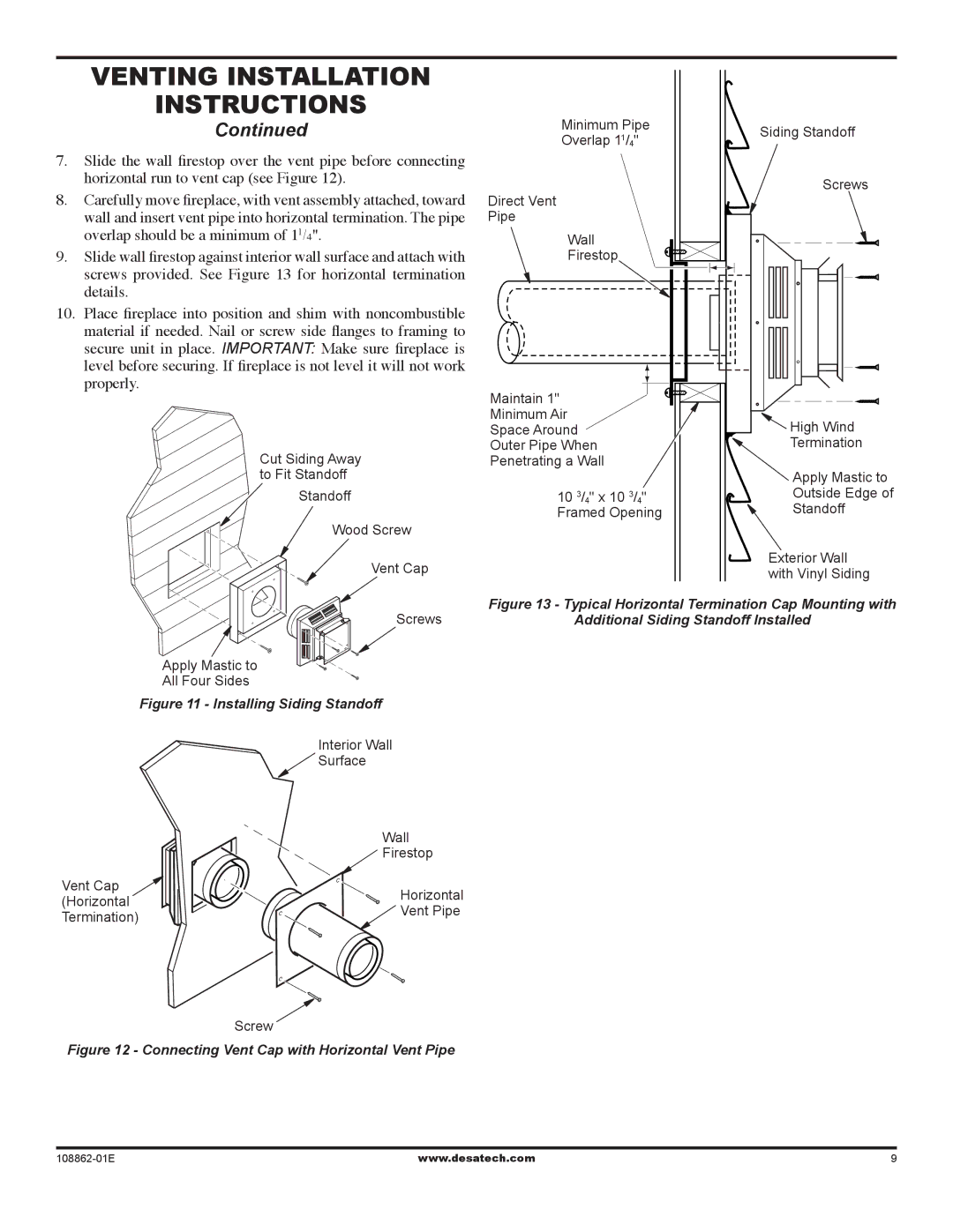 Desa (v)V42EP SERIES installation manual Slide the wall firestop over the vent pipe before connecting 