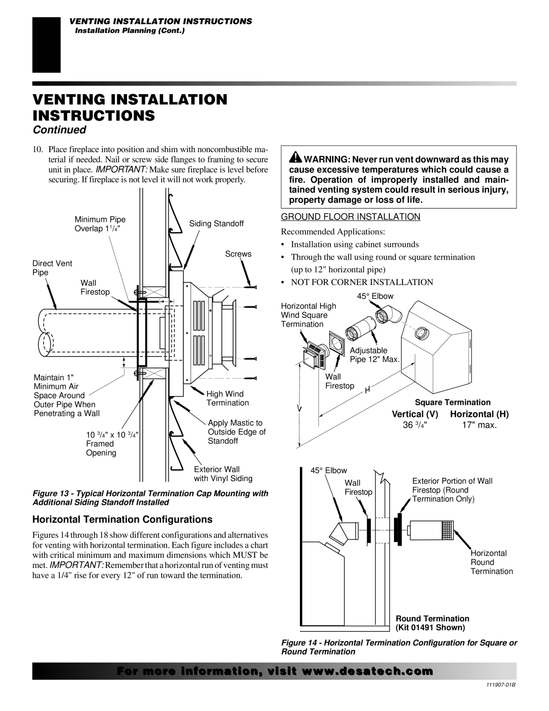 Desa V)V42EPA(1) SERIES, V)V42ENA(1) SERIES Horizontal Termination Configurations, Ground Floor Installation 