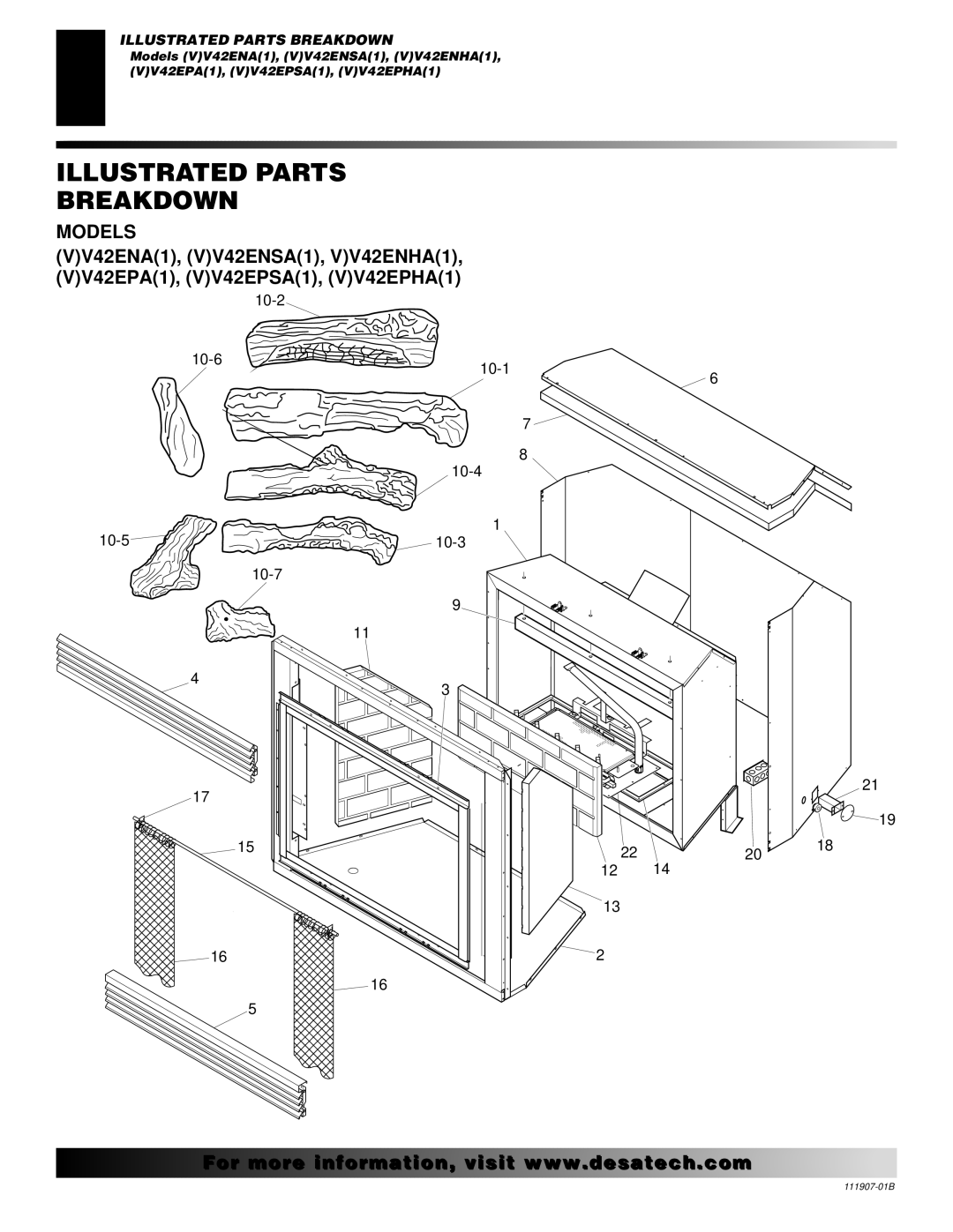 Desa V)V42EPA(1) SERIES, V)V42ENA(1) SERIES installation manual Illustrated Parts Breakdown, Models 