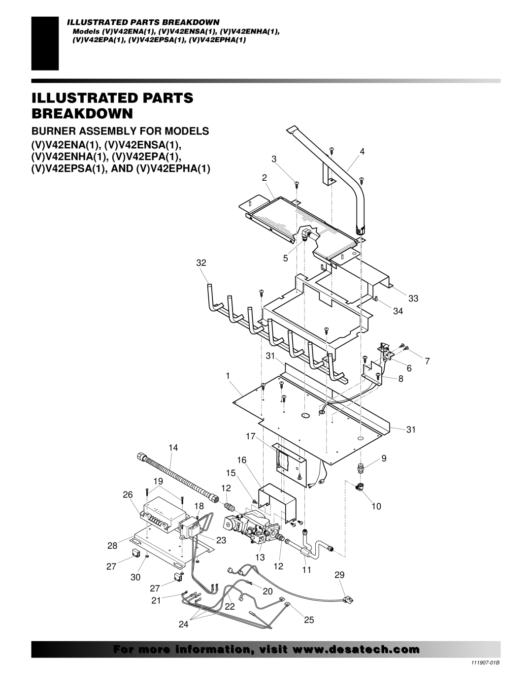 Desa V)V42EPA(1) SERIES, V)V42ENA(1) SERIES installation manual Burner Assembly for Models VV42ENA1, VV42ENSA1 