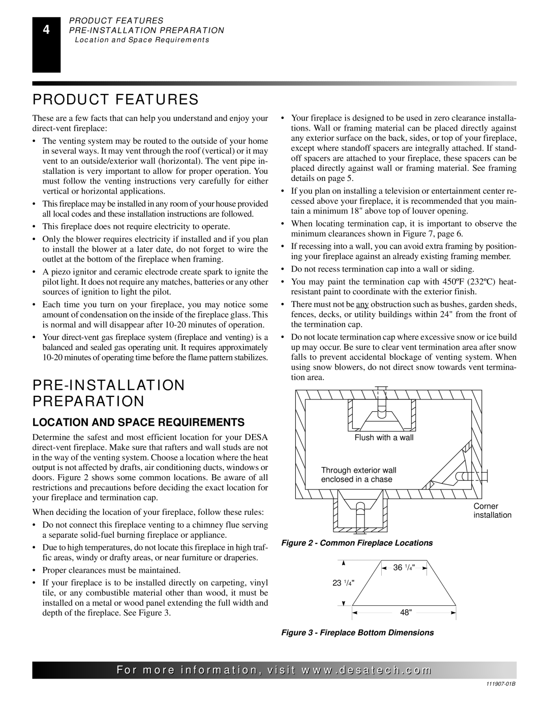 Desa V)V42EPA(1) SERIES, V)V42ENA(1) SERIES installation manual Product Features, PRE-INSTALLATION Preparation 