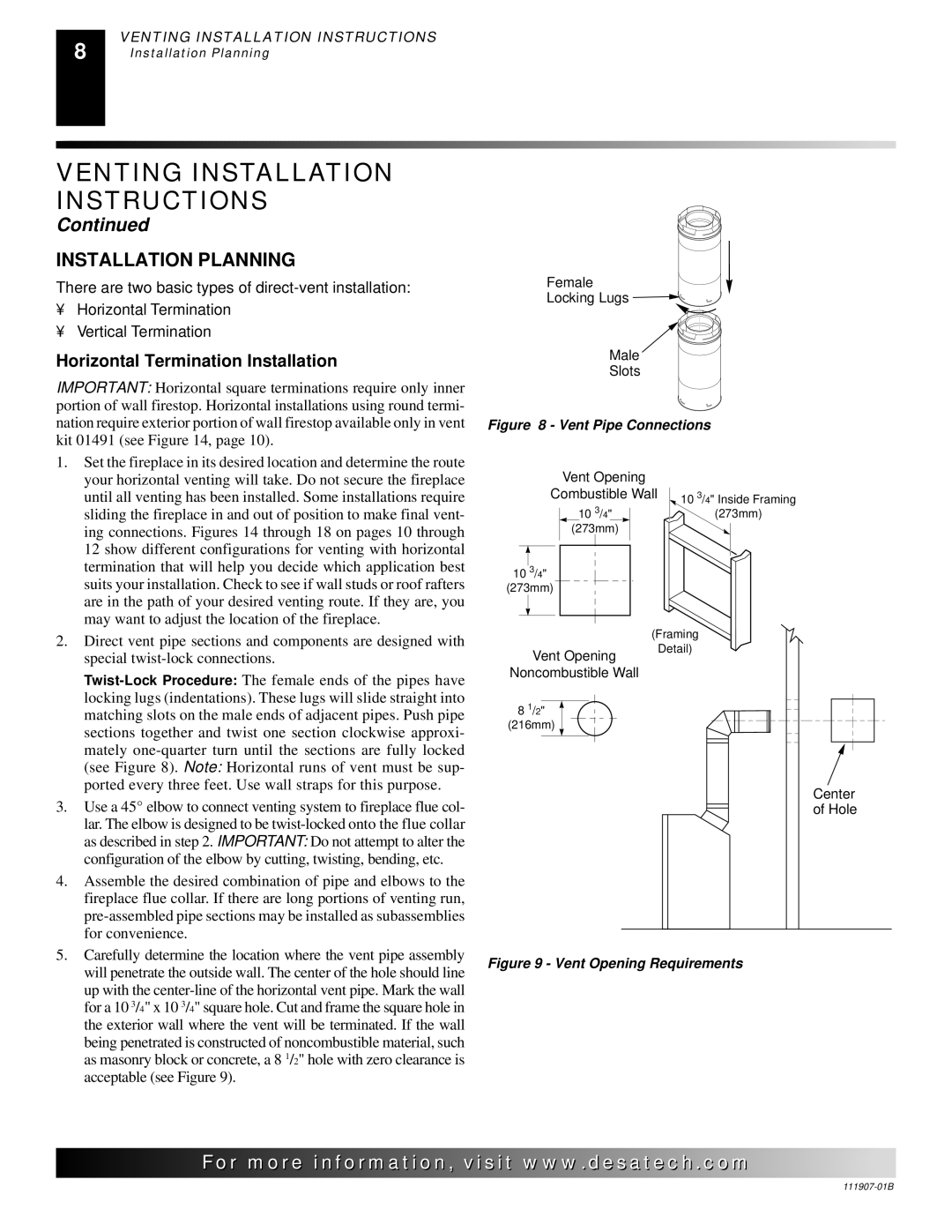 Desa V)V42EPA(1) SERIES, V)V42ENA(1) SERIES installation manual Installation Planning, Horizontal Termination Installation 