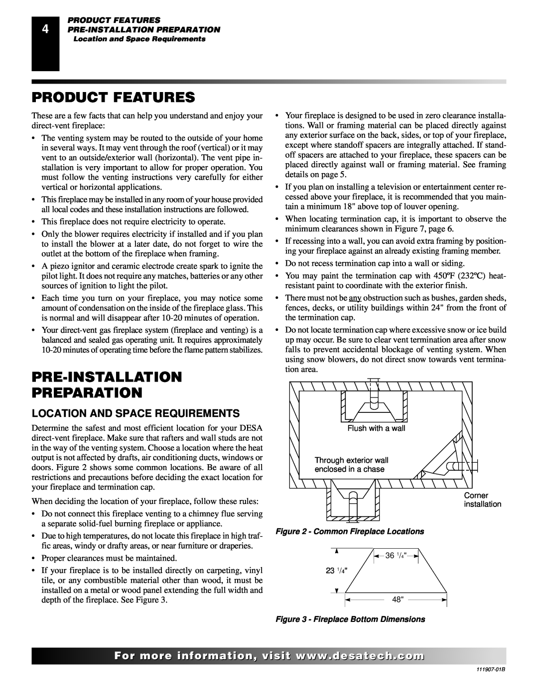 Desa V)V42EPA(1) SERIES, V)V42ENA(1) SERIES installation manual Product Features, Pre-Installation Preparation 