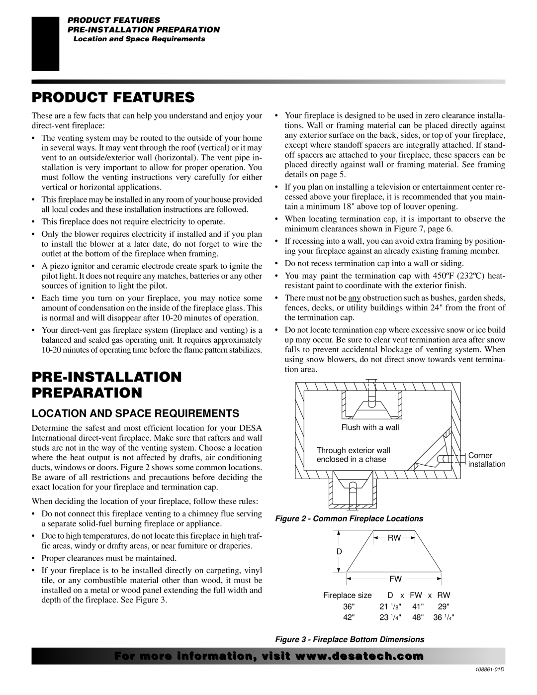 Desa CHDV42NR, (V)V42P, (V)V42N, (V)V36P Product Features, PRE-INSTALLATION Preparation, Location and Space Requirements 