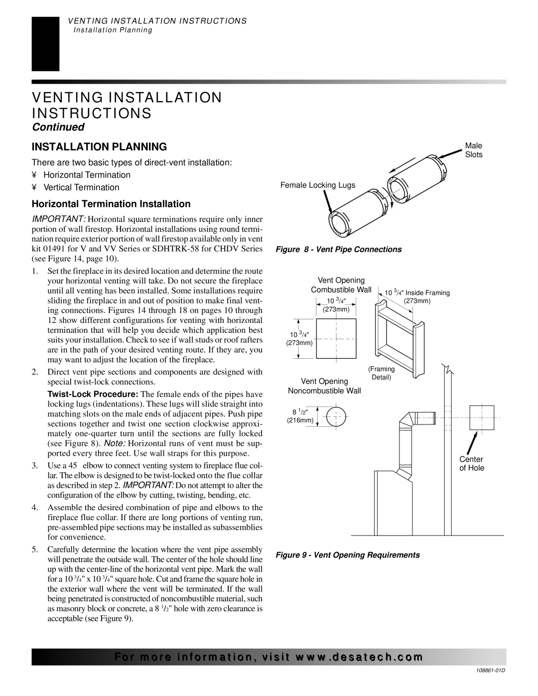 Desa CHDV36NR, (V)V42P, (V)V42N, (V)V36P, CHDV42NR Installation Planning, Horizontal Termination Installation 