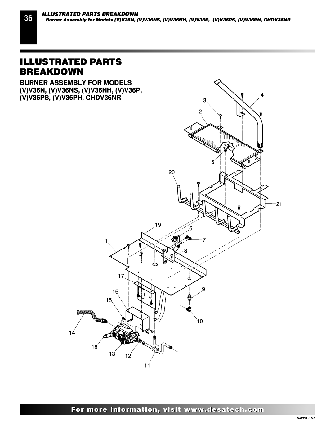 Desa (V)V42N, (V)V42P, (V)V36P, CHDV36NR, CHDV42NR installation manual Illustrated Parts Breakdown, 108861-01D 