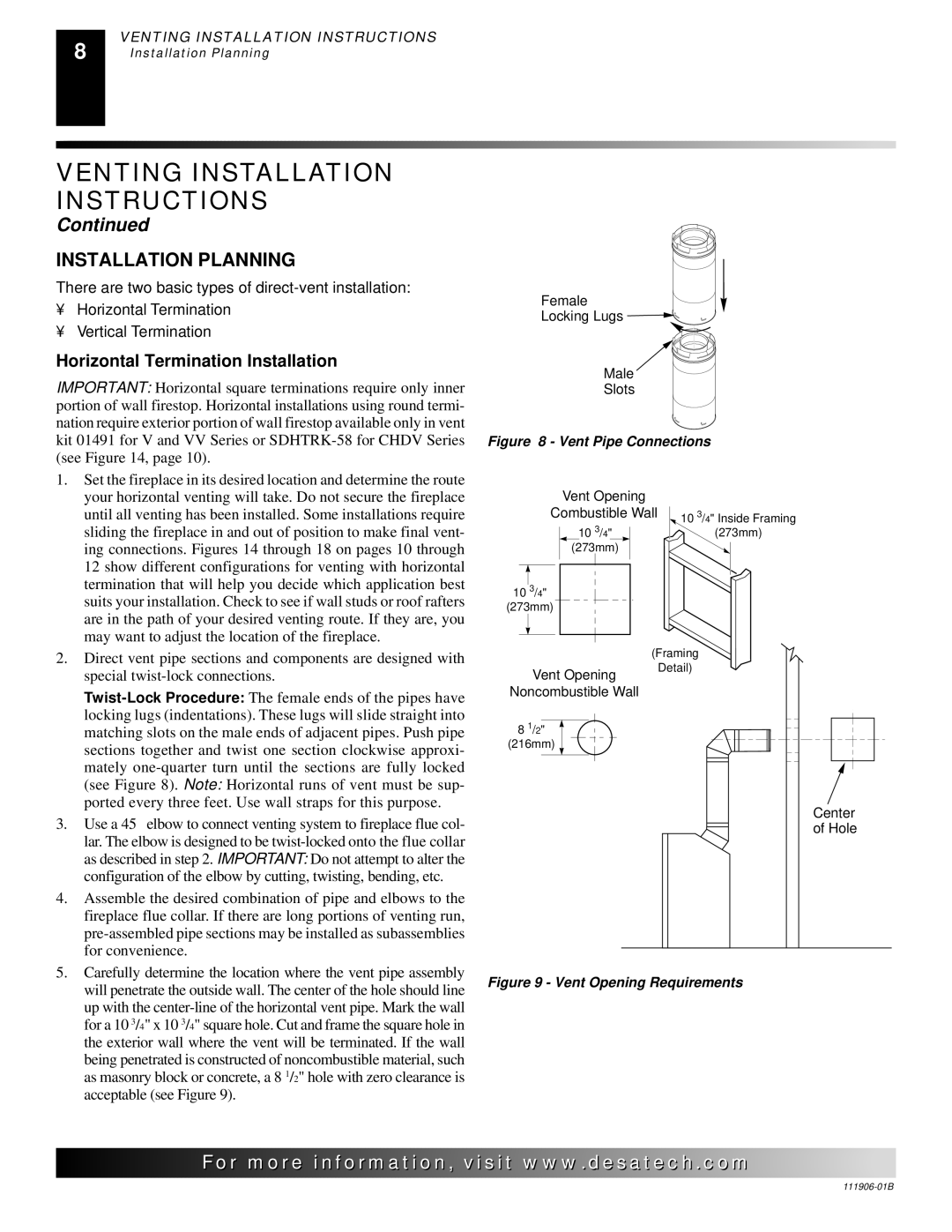 Desa (V)V42PA(1), CHDV42NRA installation manual Installation Planning, Horizontal Termination Installation 