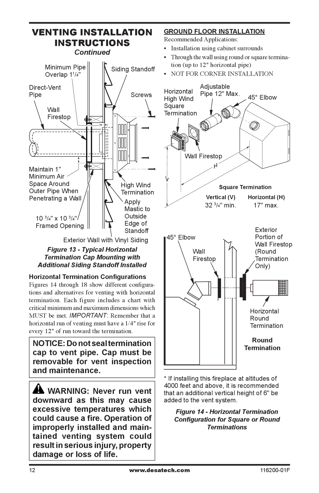 Desa (V)VC36N, CGCDV36PR installation manual Ground Floor Installation, Round Termination 