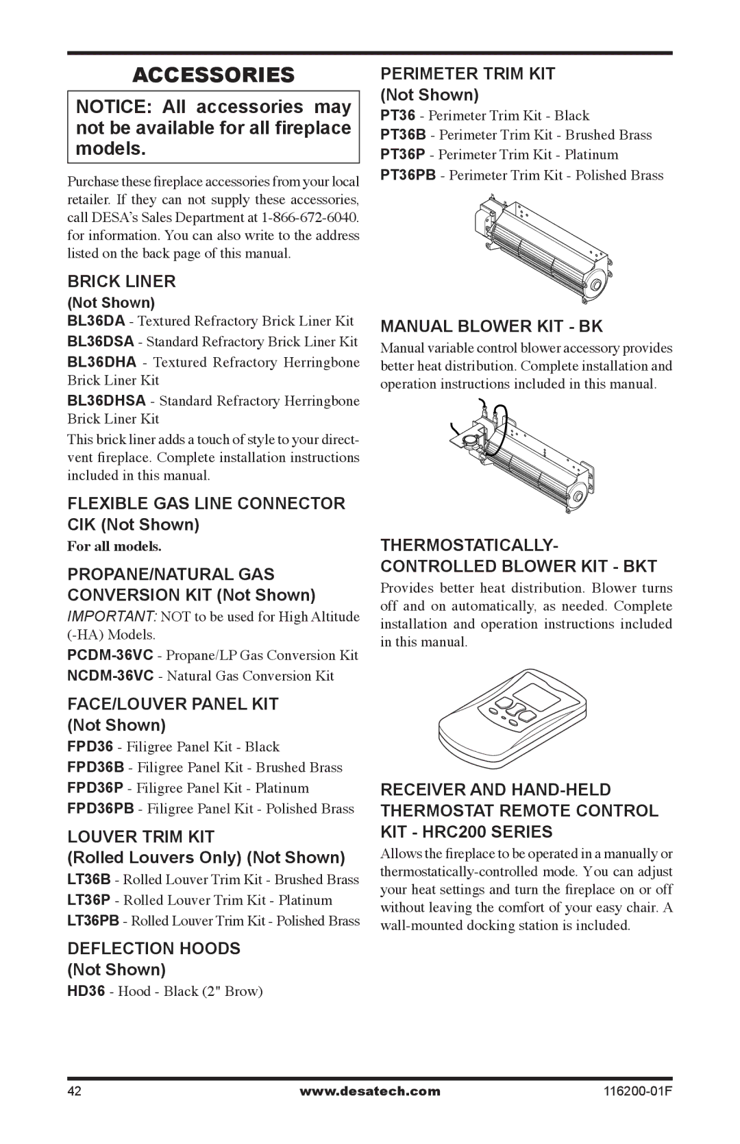 Desa (V)VC36N, CGCDV36PR installation manual Accessories 