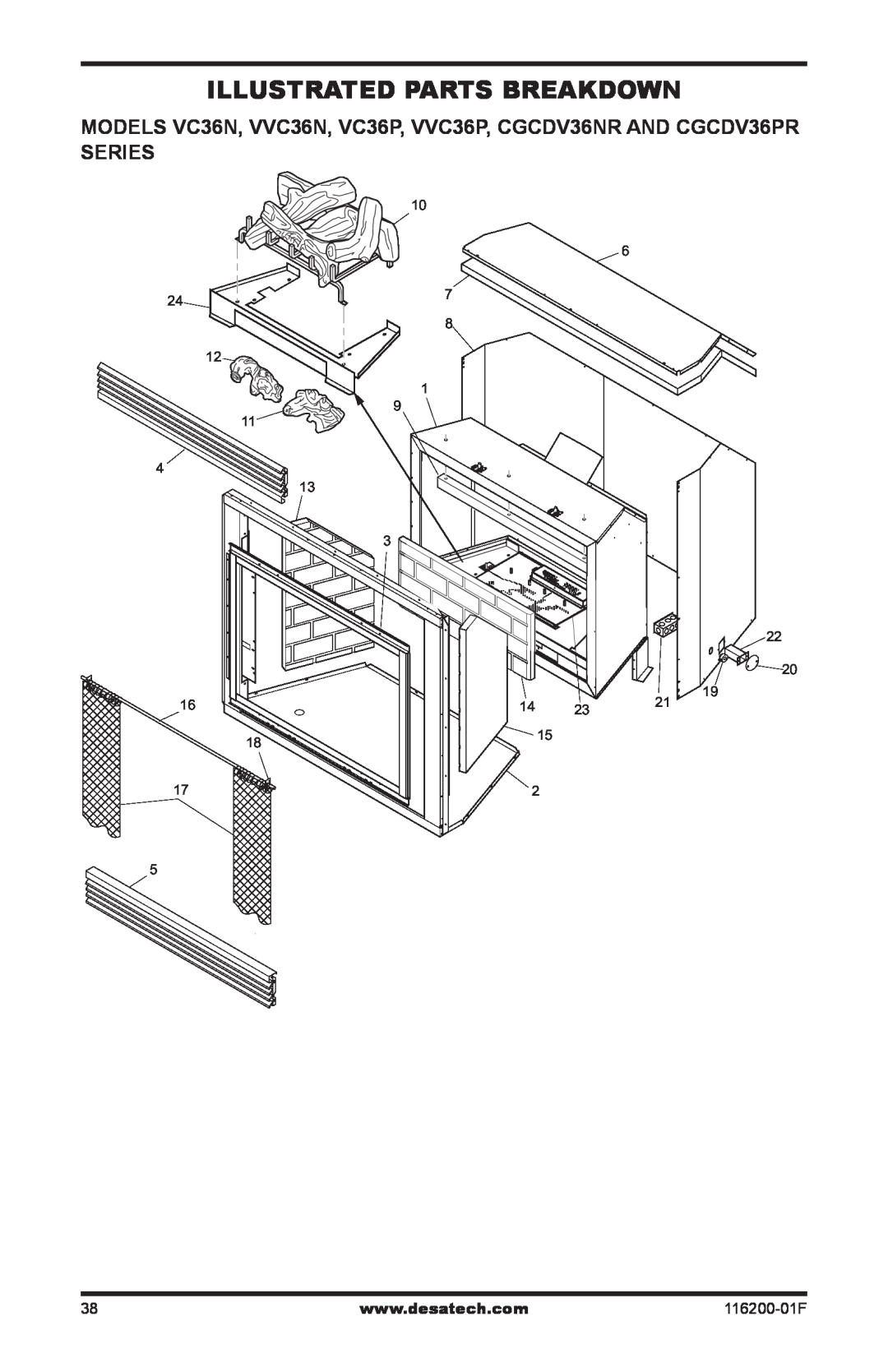 Desa (V)VC36N, CGCDV36PR installation manual Illustrated Parts Breakdown, 116200-01F 