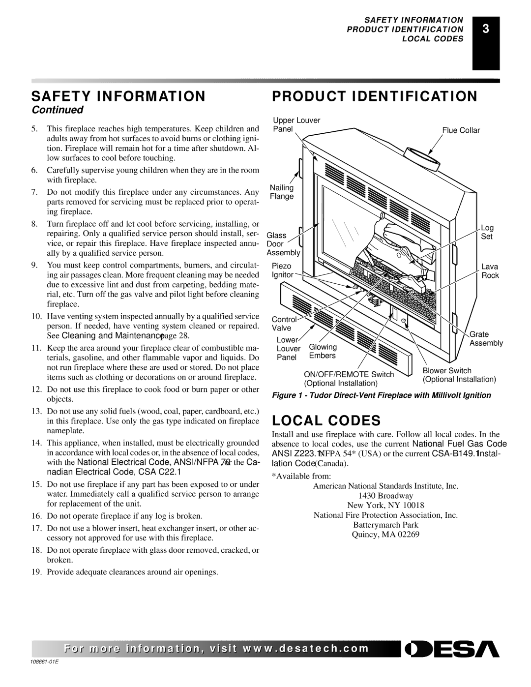 Desa (V)VC36N Series installation manual Safety Information Product Identification, Local Codes 