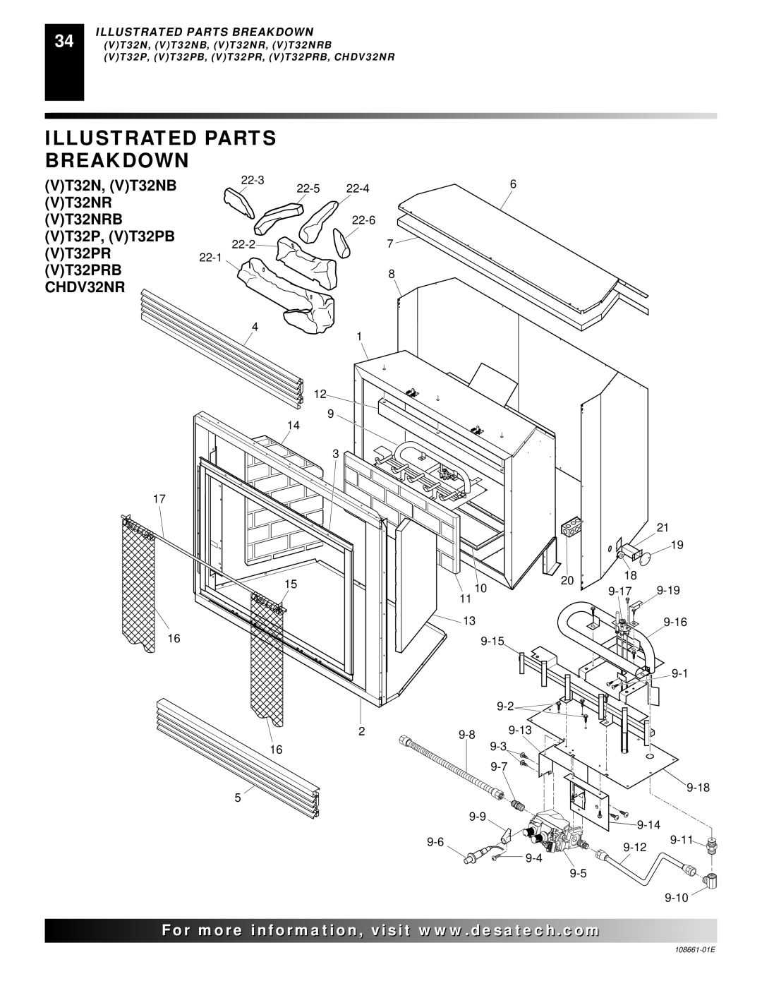 Desa (V)VC36N Series installation manual Illustrated Parts Breakdown, VT32NRB, VT32PRB CHDV32NR 