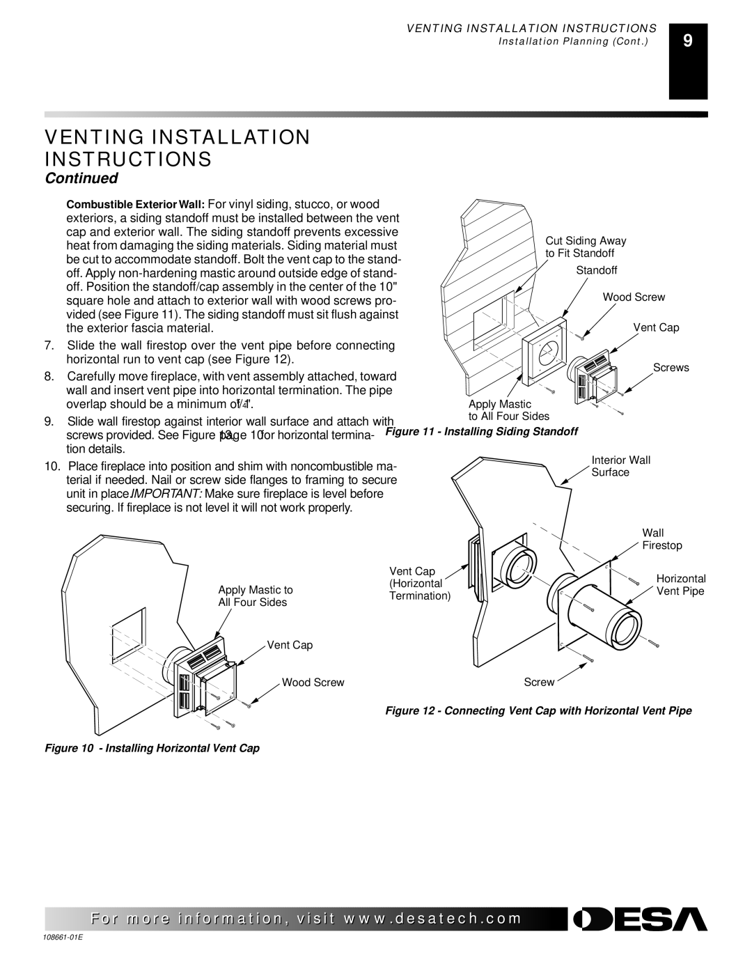 Desa (V)VC36N Series installation manual Installing Horizontal Vent Cap 